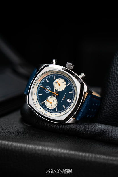 Driver Chronograph MKII Quartz, Blue Reverse Panda (PRE-ORDER NOW) - SJR London Timepiece
