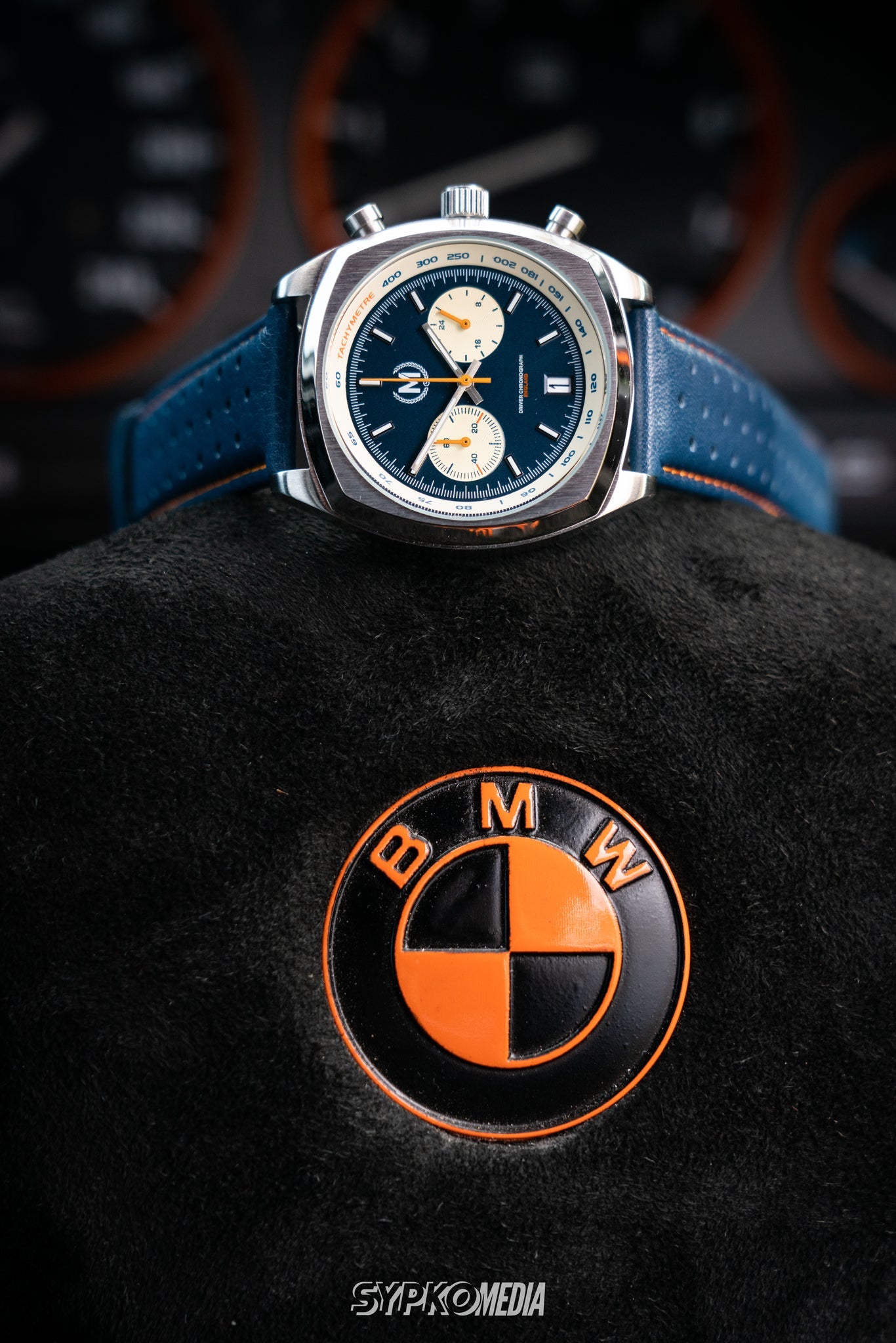 Blue And Orange Leather Rally Watch Strap - SJR London Timepiece