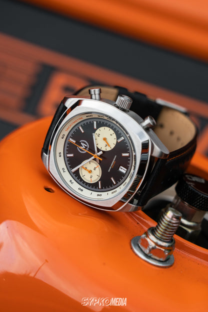 Black And Orange Leather Rally Watch Strap - SJR London Timepiece