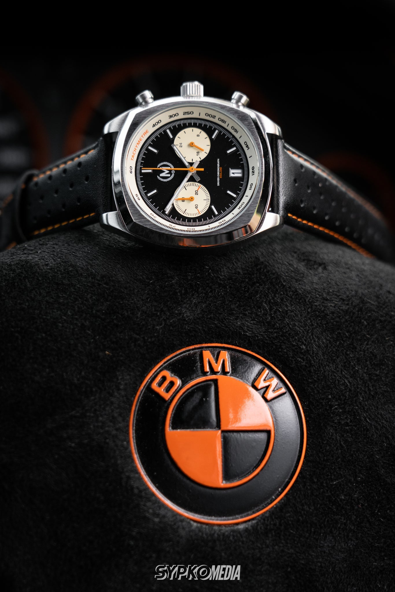 Black And Orange Leather Rally Watch Strap - SJR London Timepiece