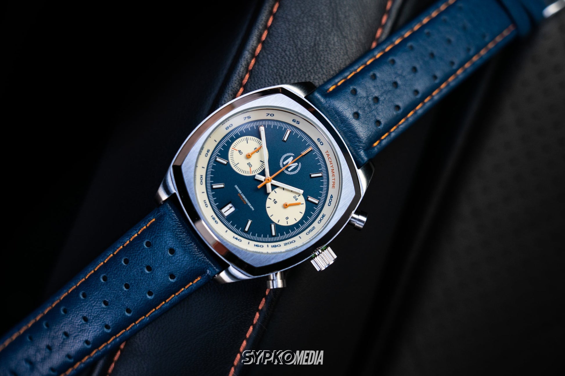 Blue And Orange Leather Rally Watch Strap - SJR London Timepiece