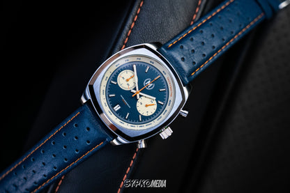 Blue And Orange Leather Rally Watch Strap - SJR London Timepiece