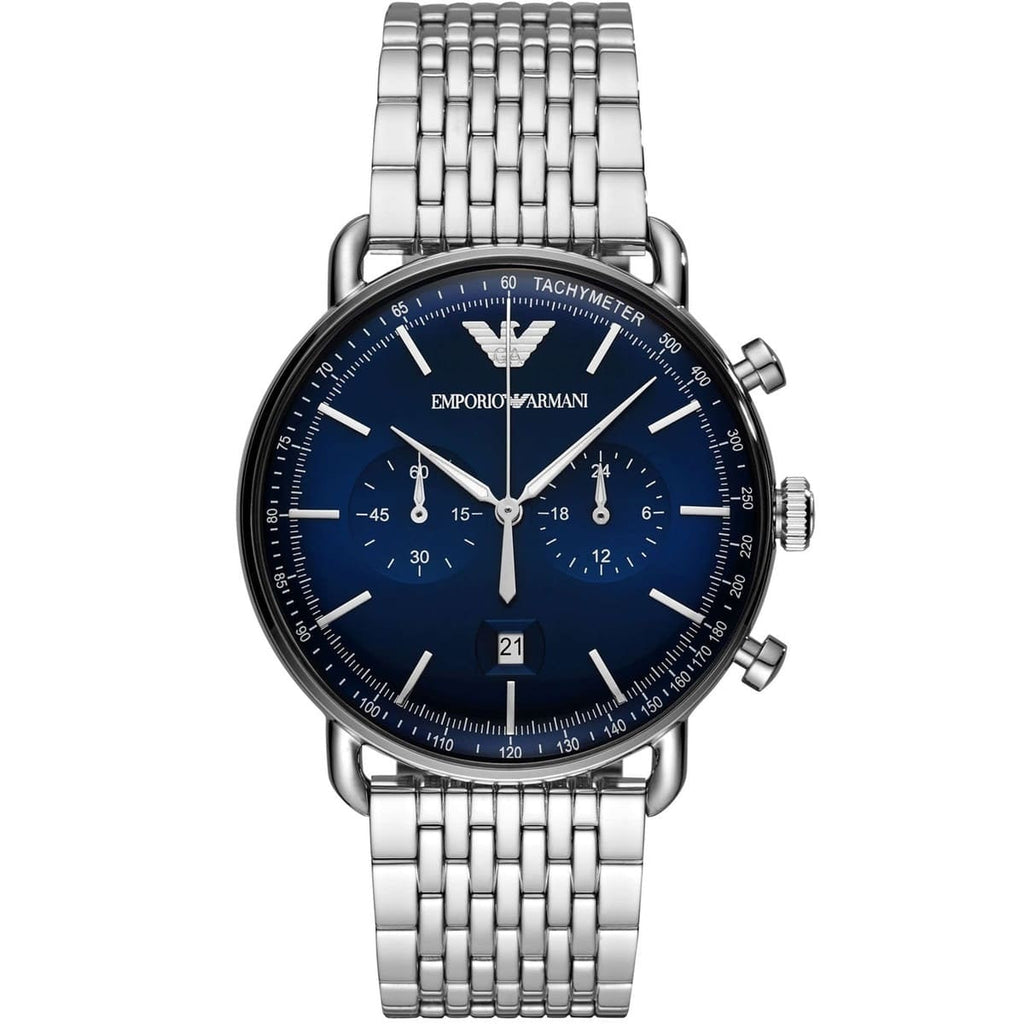 Montre Emporio Armani AR11238 Aviator pour homme, argentée et bleue