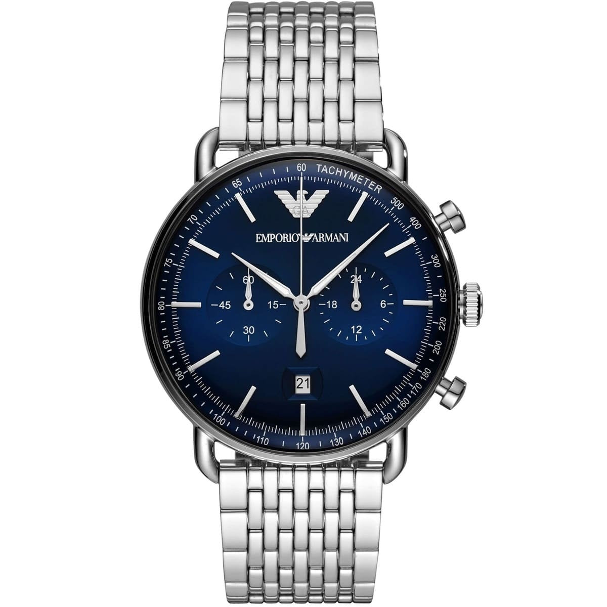 Montre Emporio Armani AR11238 Aviator pour homme, argentée et bleue