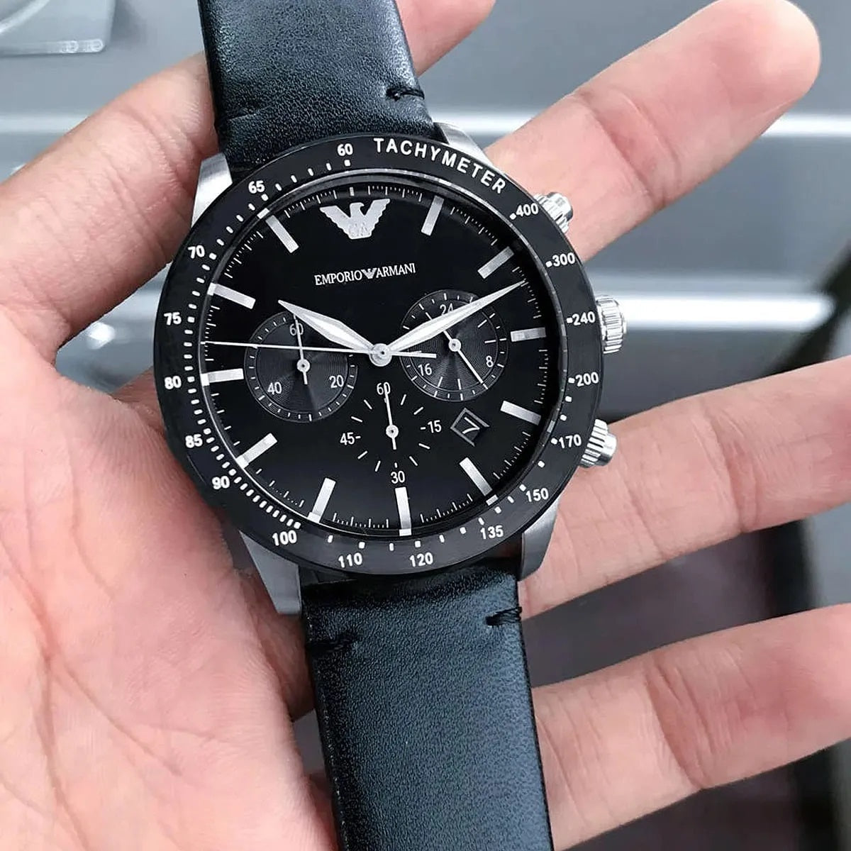 Montre Emporio Armani AR11243 Mario pour homme argent et noir