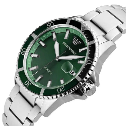 Emporio Armani AR11338 Men's Diver Style Silver & Green Watch - SJR London Timepiece