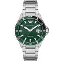 Montre Emporio Armani AR11338 pour homme, style plongeur, argent et vert