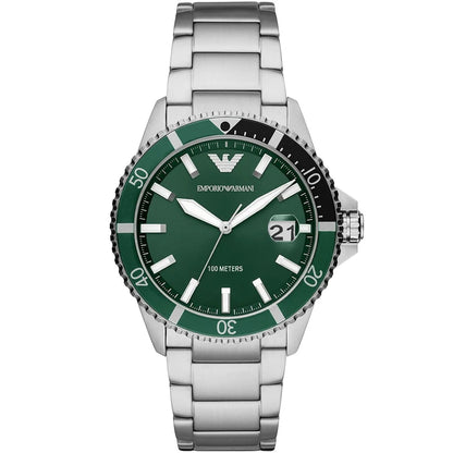 Emporio Armani AR11338 Men's Diver Style Silver & Green Watch - SJR London Timepiece