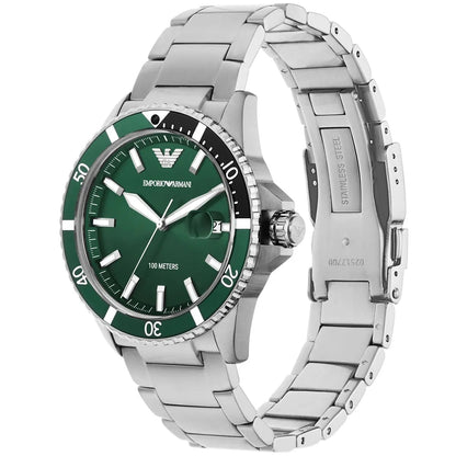 Emporio Armani AR11338 Men's Diver Style Silver & Green Watch - SJR London Timepiece