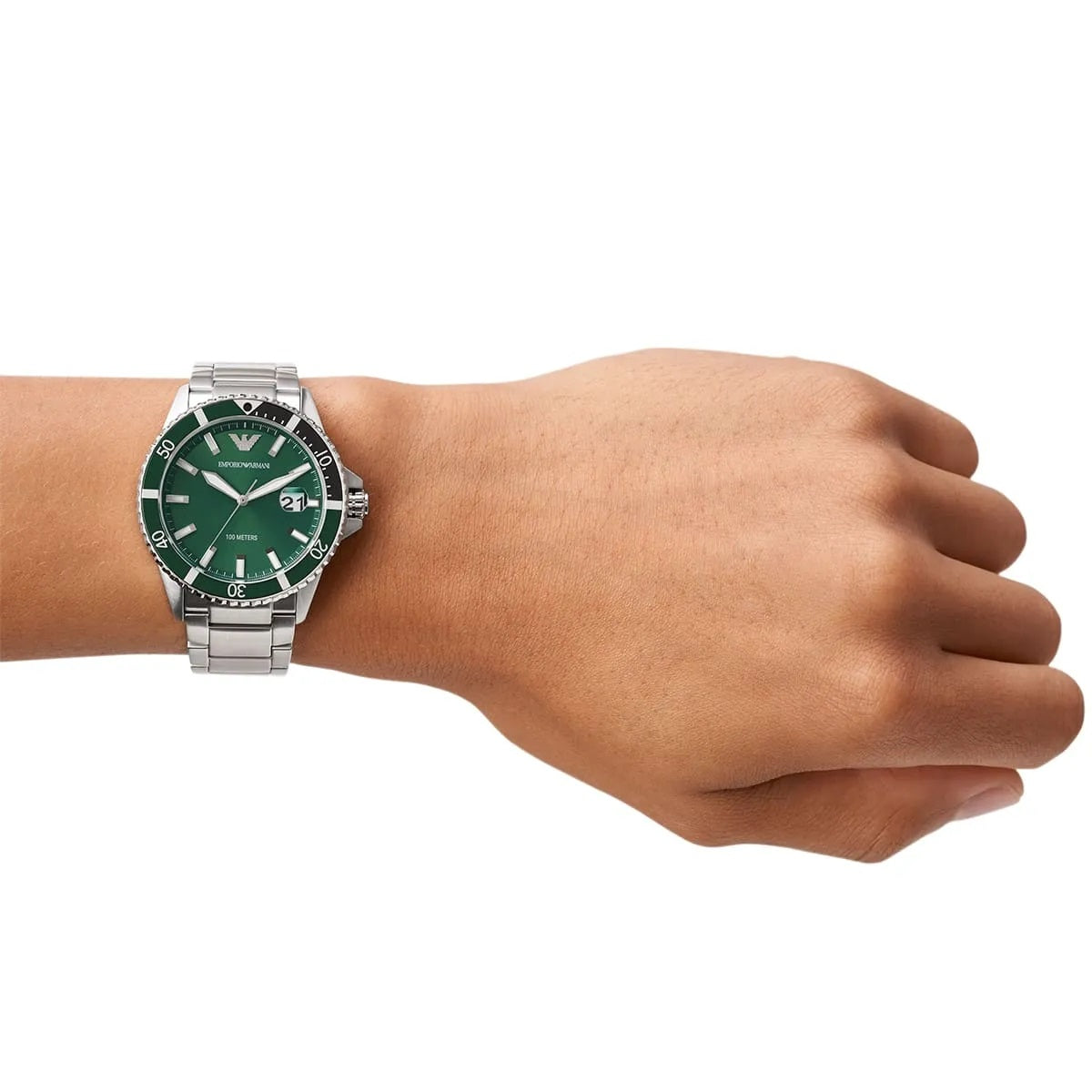 Emporio Armani AR11338 Men's Diver Style Silver & Green Watch - SJR London Timepiece