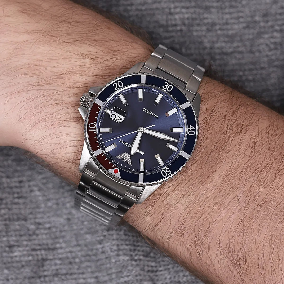 Emporio Armani AR11339 Men's Diver Style Silver & Blue Watch - SJR London Timepiece