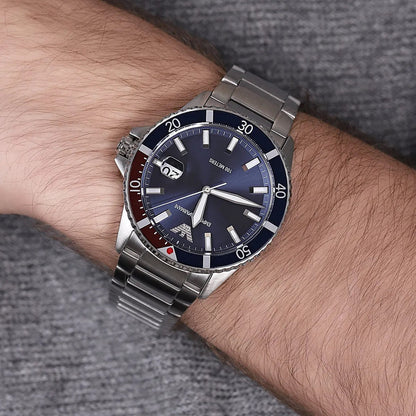 Emporio Armani AR11339 Men's Diver Style Silver & Blue Watch - SJR London Timepiece