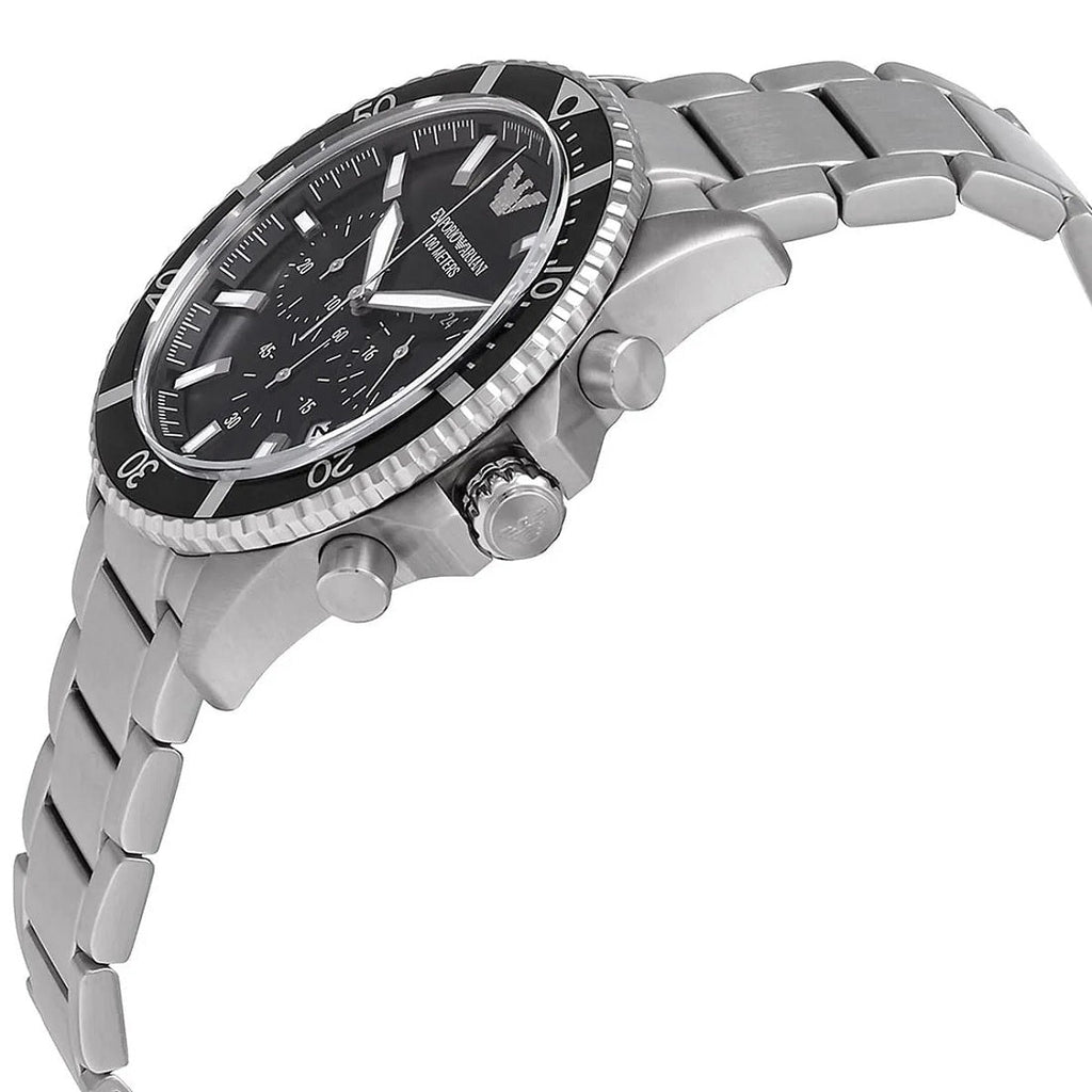 Montre Emporio Armani AR11360 homme style plongeur argent et noir