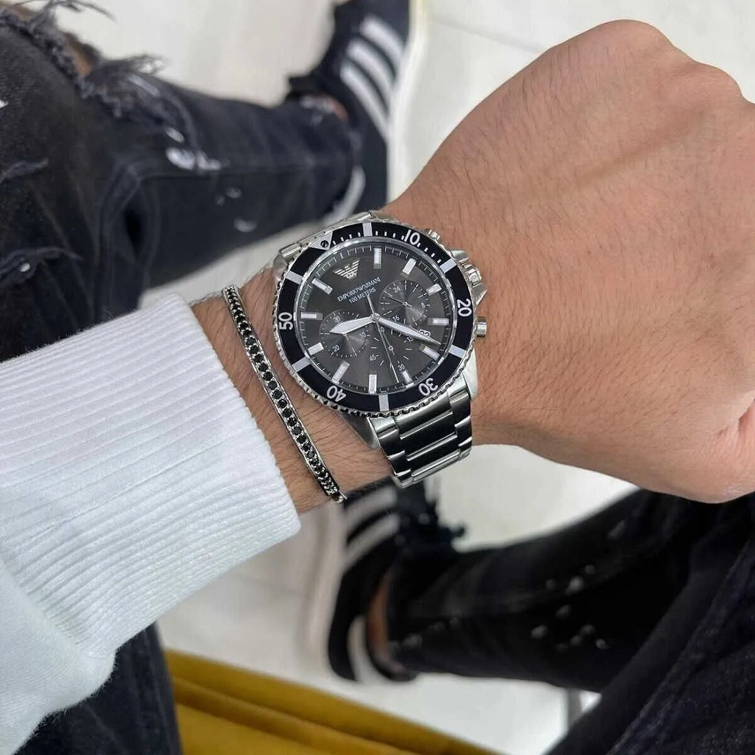 Emporio Armani AR11360 Men's Diver Style Silver & Black Watch - SJR London Timepiece