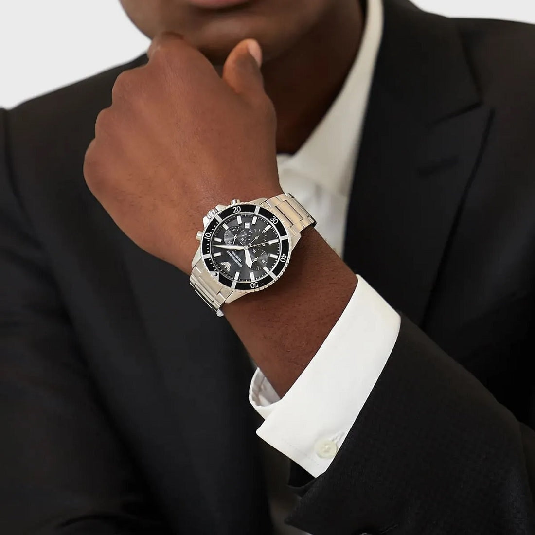 Emporio Armani AR11360 Men's Diver Style Silver & Black Watch - SJR London Timepiece