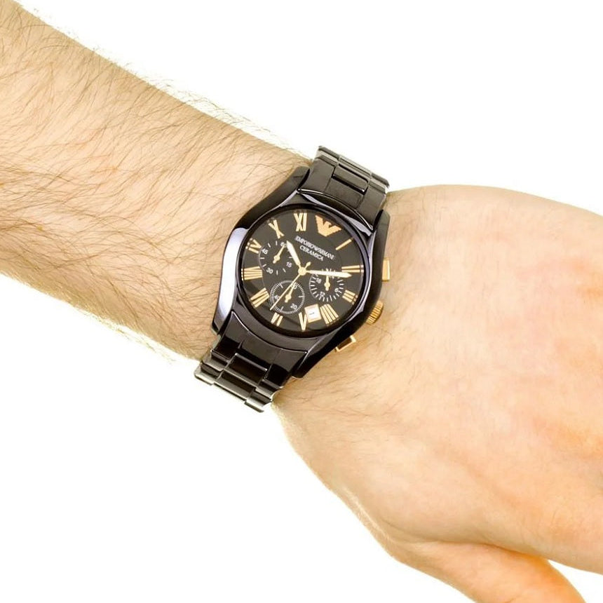 Emporio Armani AR1410 Valente Ceramic Men's Black & Rose Gold Watch - SJR London Timepiece