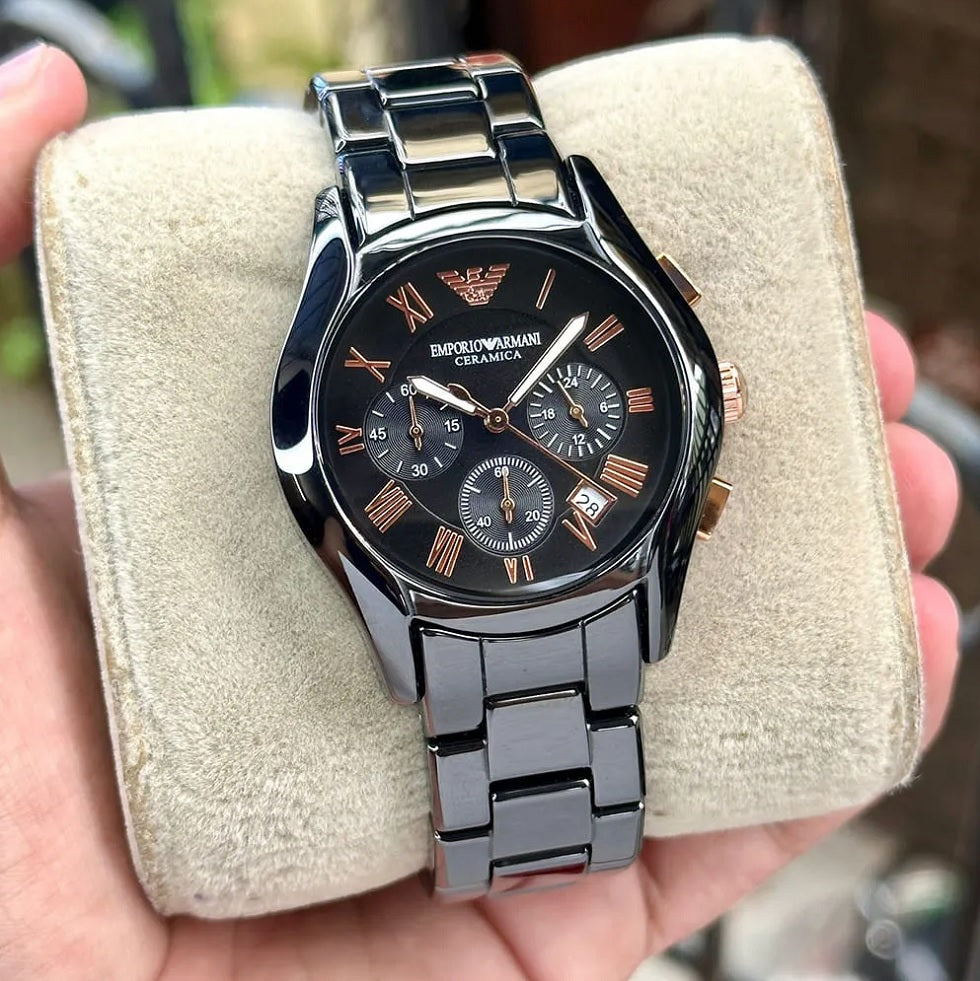Emporio Armani AR1411 Ceramica Women's Black & Rose Gold Watch - SJR London Timepiece
