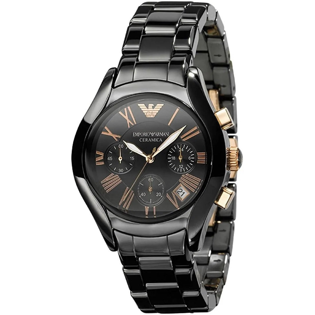 Emporio Armani AR1411 Ceramica Women's Black & Rose Gold Watch - SJR London Timepiece