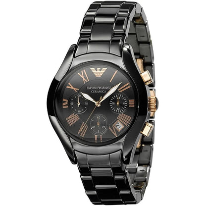 Emporio Armani AR1411 Ceramica Women's Black & Rose Gold Watch - SJR London Timepiece
