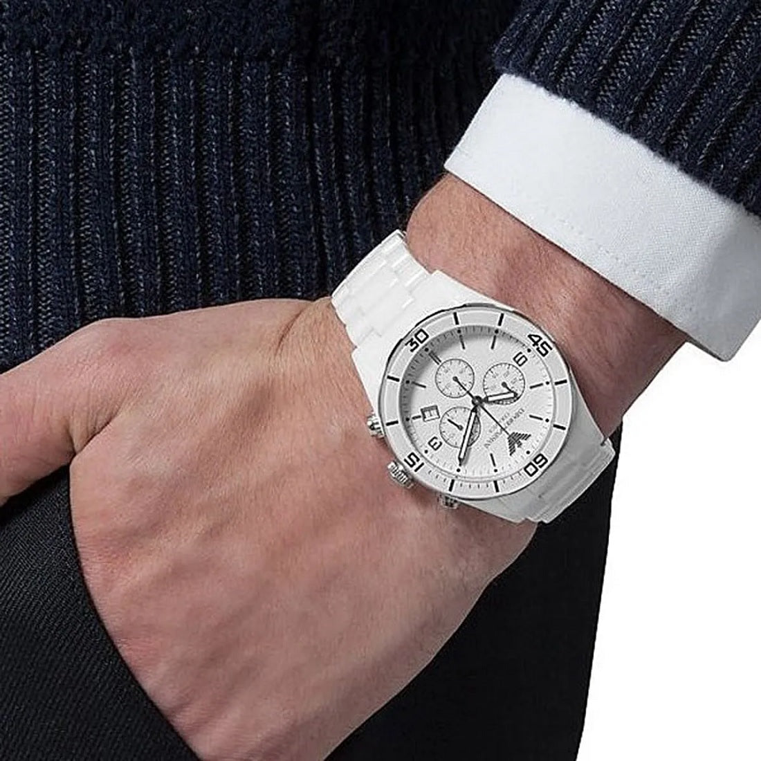 Emporio Armani AR1424 Leo Men's White Ceramic Watch - SJR London Timepiece