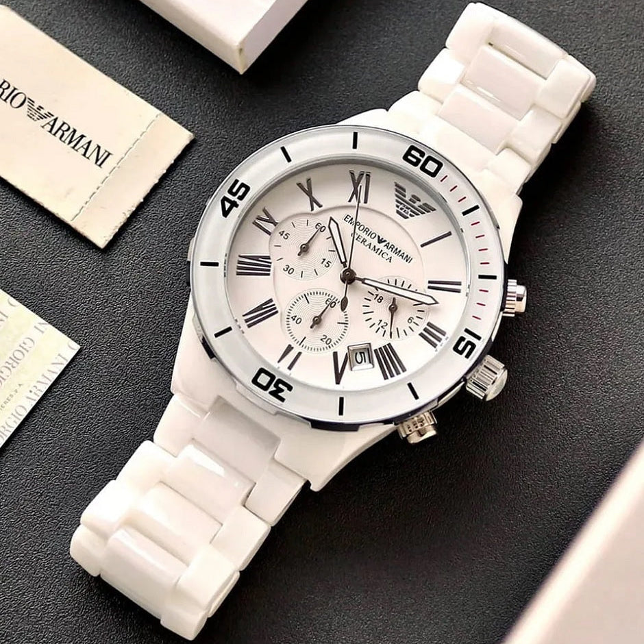 Emporio Armani AR1424 Leo Men's White Ceramic Watch - SJR London Timepiece