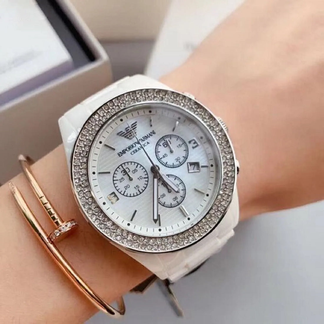 Montre Emporio Armani AR1456 Ceramica Blanche Femme