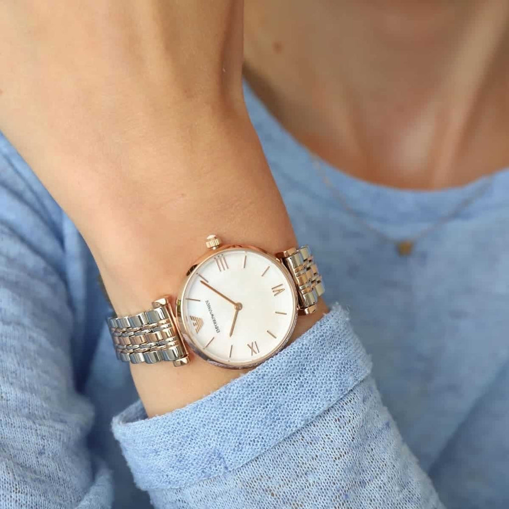 Montre bicolore Emporio Armani AR1683 Gianni T-Bar pour femme