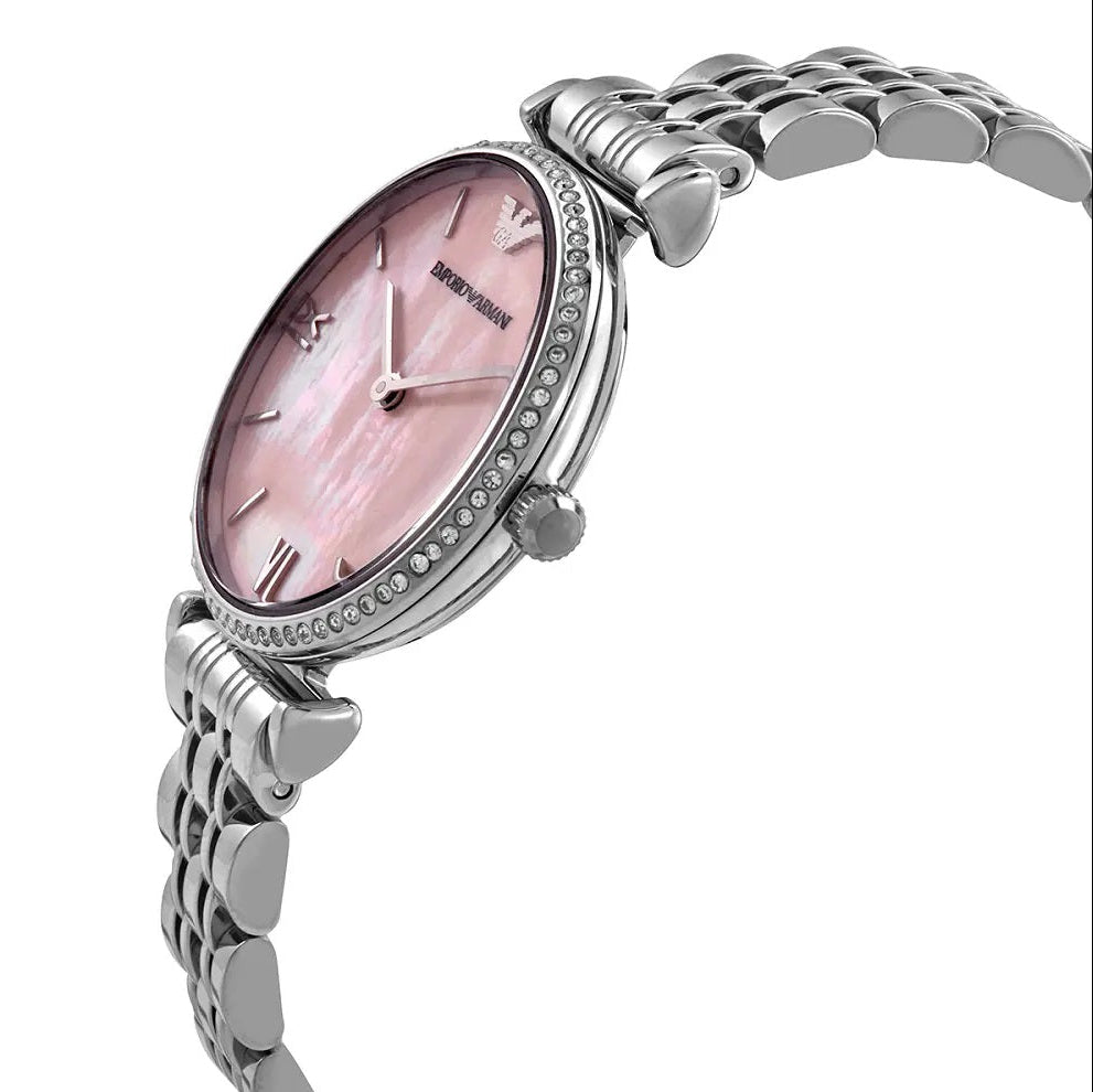 Emporio Armani AR1779 Gianni T-Bar Women's Silver & Pink Watch - SJR London Timepiece
