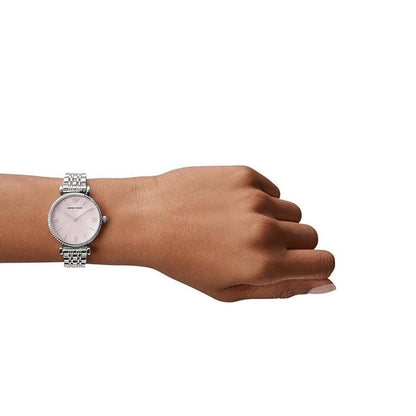 Emporio Armani AR1779 Gianni T-Bar Women's Silver & Pink Watch - SJR London Timepiece