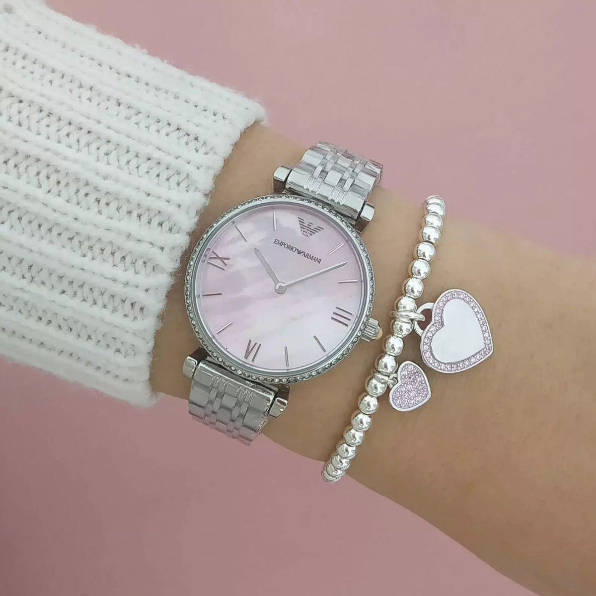 Emporio Armani AR1779 Gianni T-Bar Women's Silver & Pink Watch - SJR London Timepiece