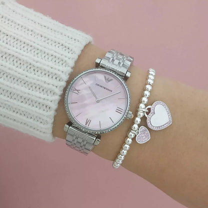 Emporio Armani AR1779 Gianni T-Bar Women's Silver & Pink Watch - SJR London Timepiece