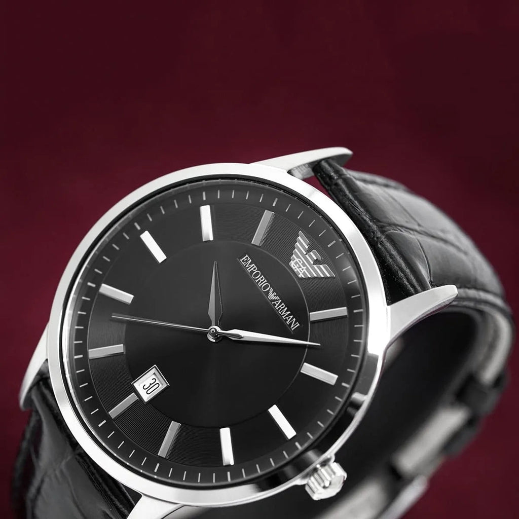 Montre Emporio Armani AR2411 Renato en cuir noir pour homme