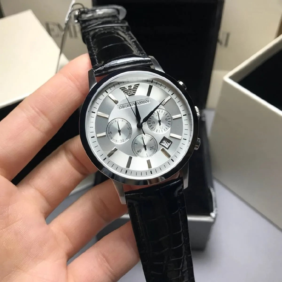 Emporio Armani AR2432 Classic Men's Silver & Black Watch - SJR London Timepiece