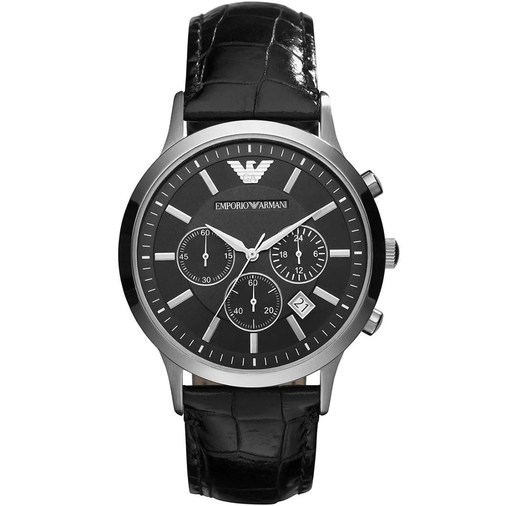 Montre Emporio Armani Renato pour homme en cuir noir AR2447