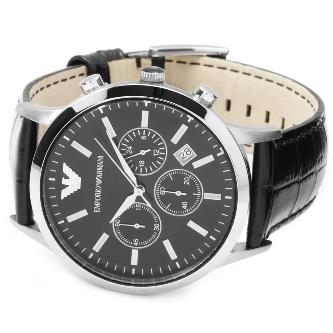 Montre Emporio Armani Renato pour homme en cuir noir AR2447