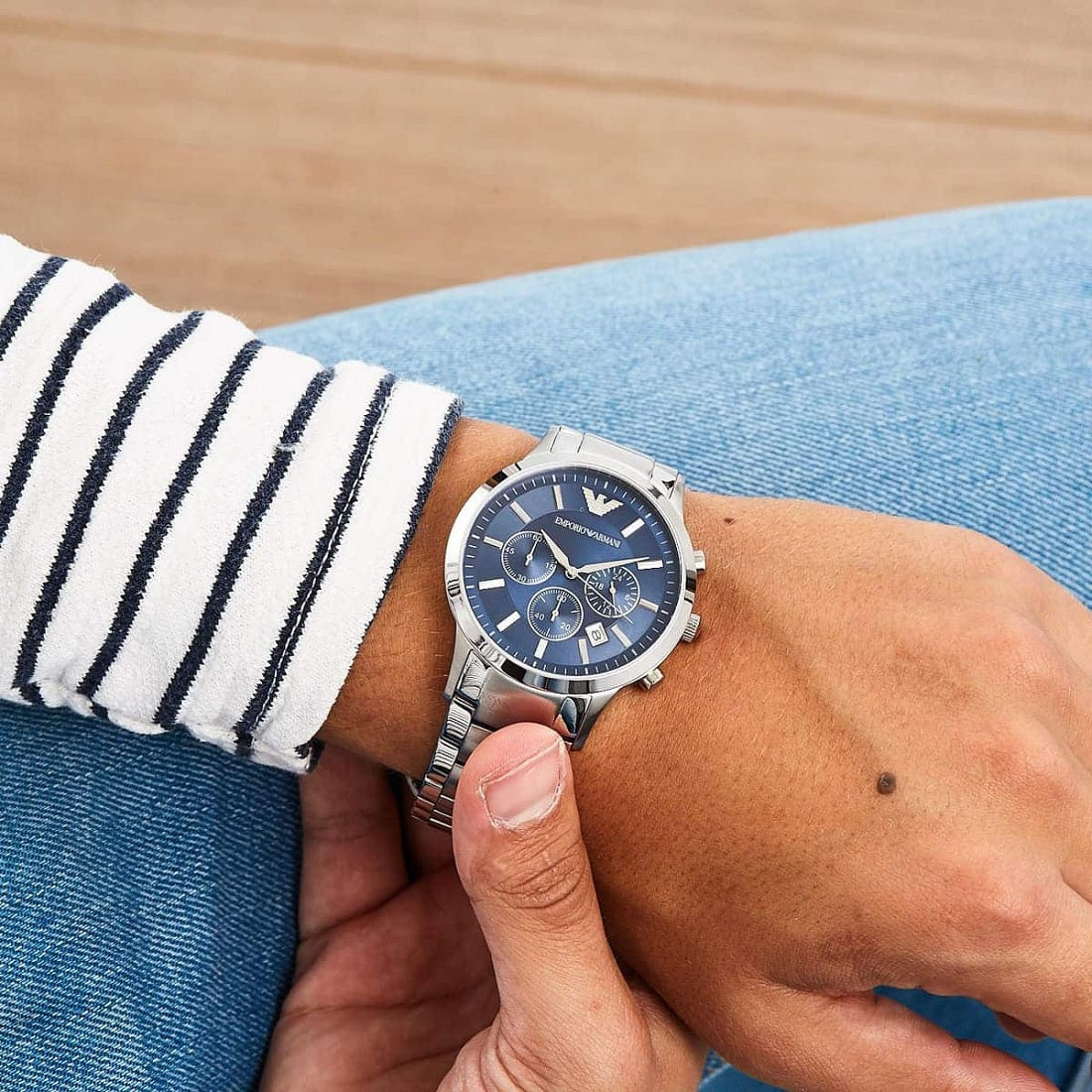 Emporio Armani AR2448 Renato Men's Silver & Blue Watch - SJR London Timepiece