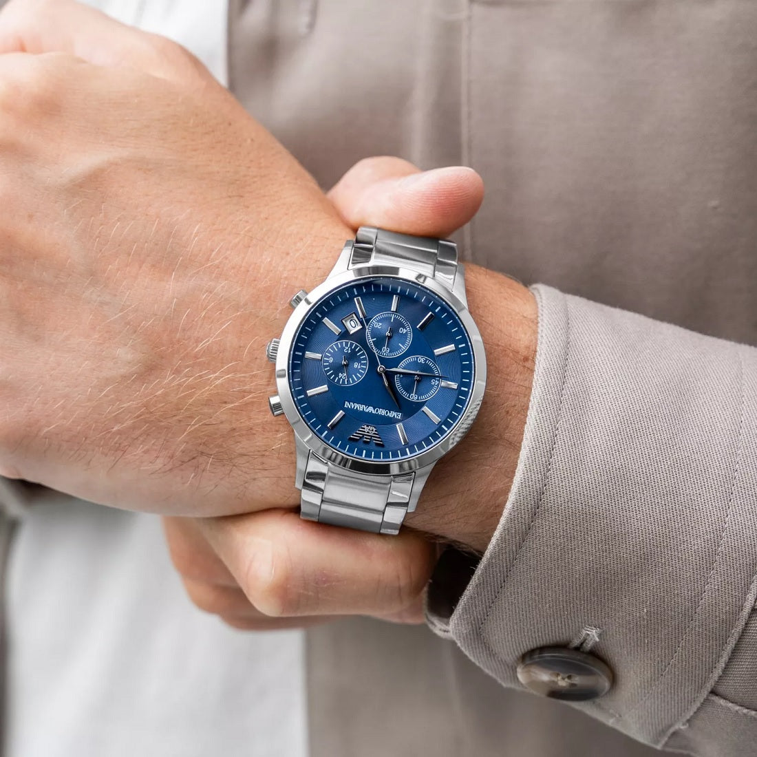 Emporio Armani AR2448 Renato Men's Silver & Blue Watch - SJR London Timepiece