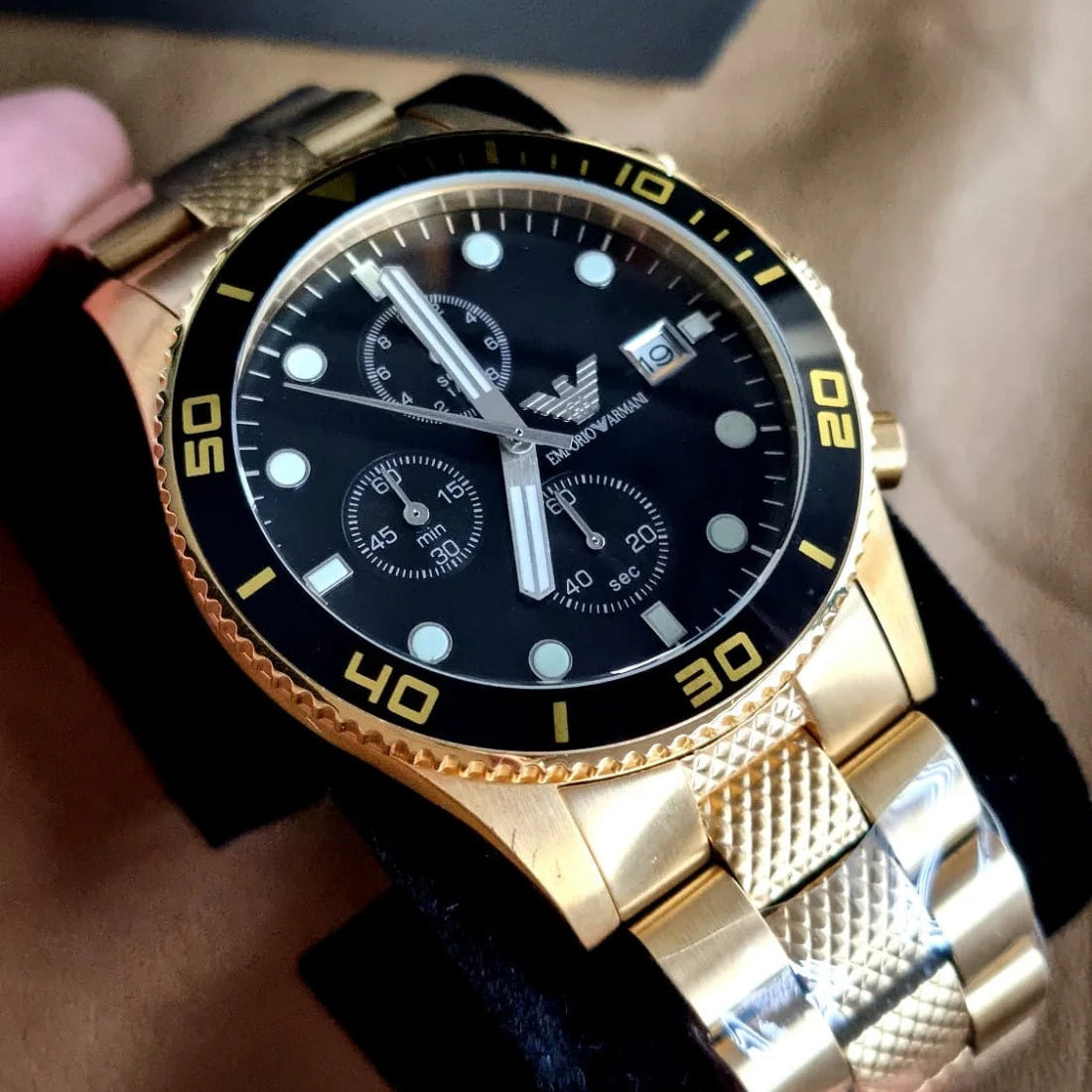 Emporio Armani AR5857 Chronograph Men's Gold Watch - SJR London Timepiece