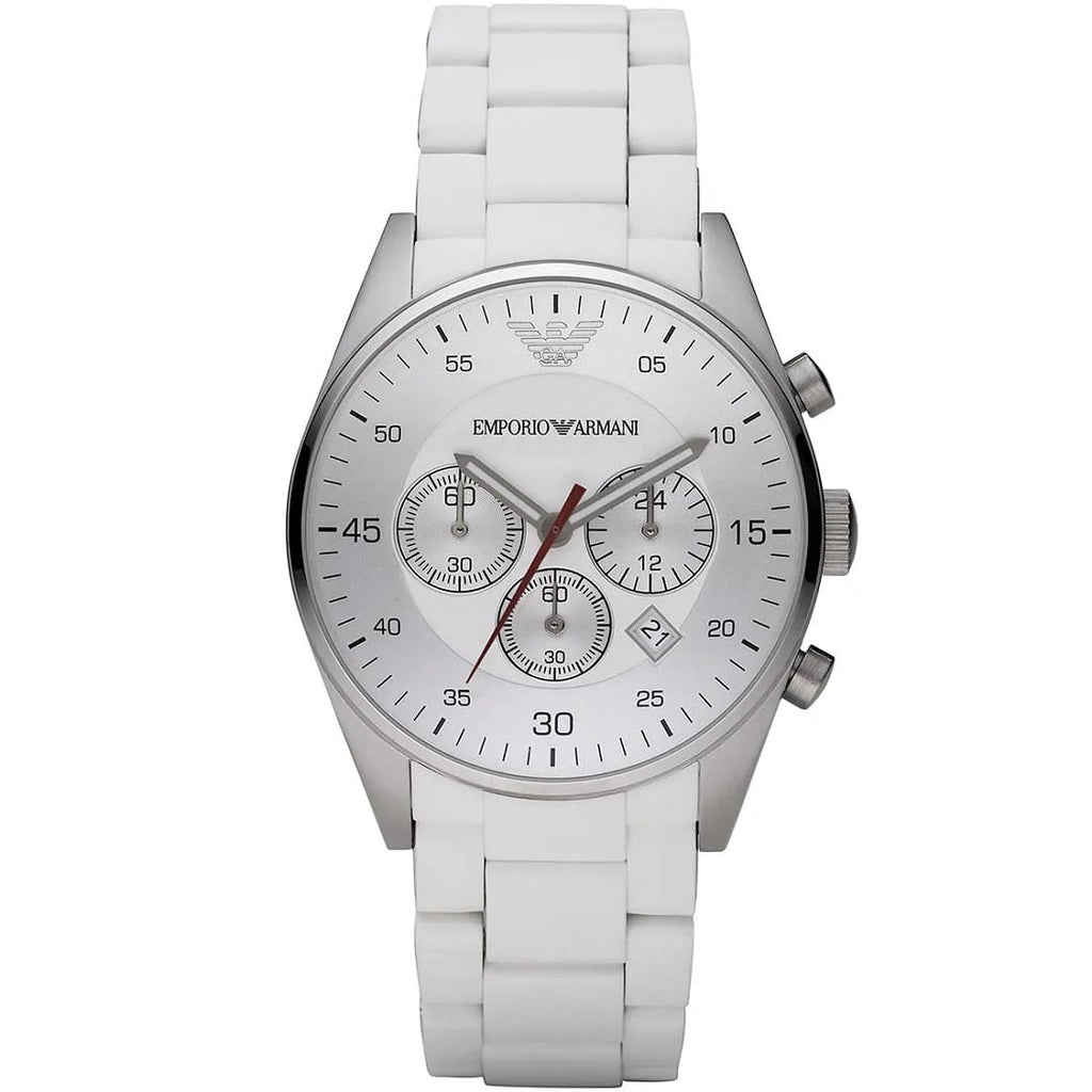 Montre Emporio Armani AR5859 Sportivo pour homme en silicone blanc