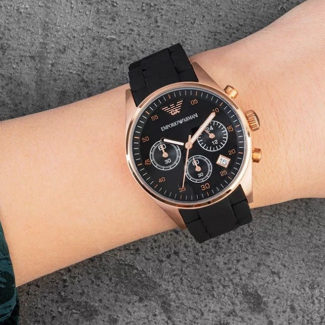 Montre Sportivo Emporio Armani AR5906 pour femmes en noir et or rose
