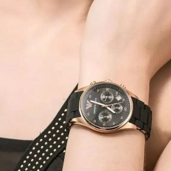 Montre Sportivo Emporio Armani AR5906 pour femmes en noir et or rose