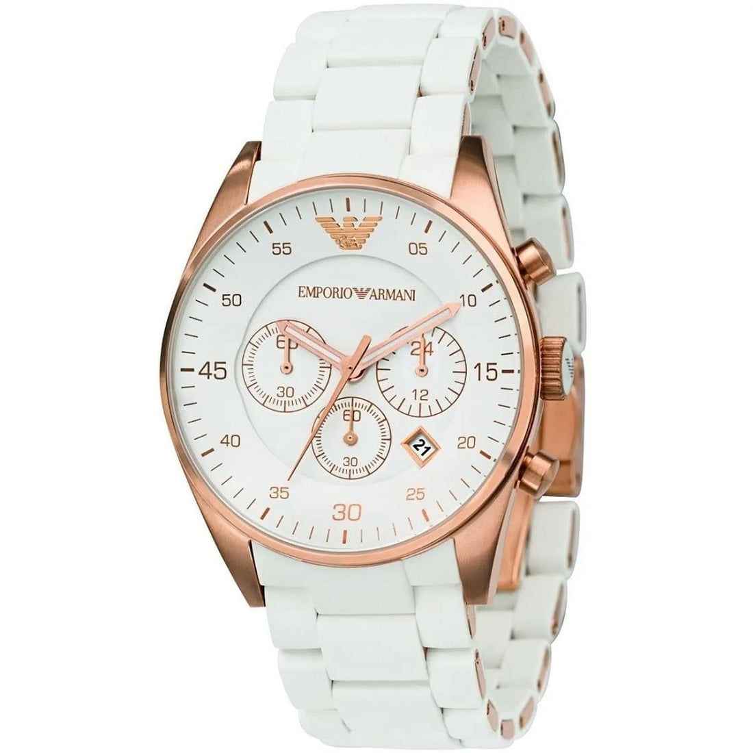 Montre homme Emporio Armani Sportivo AR5919 blanche et or rose