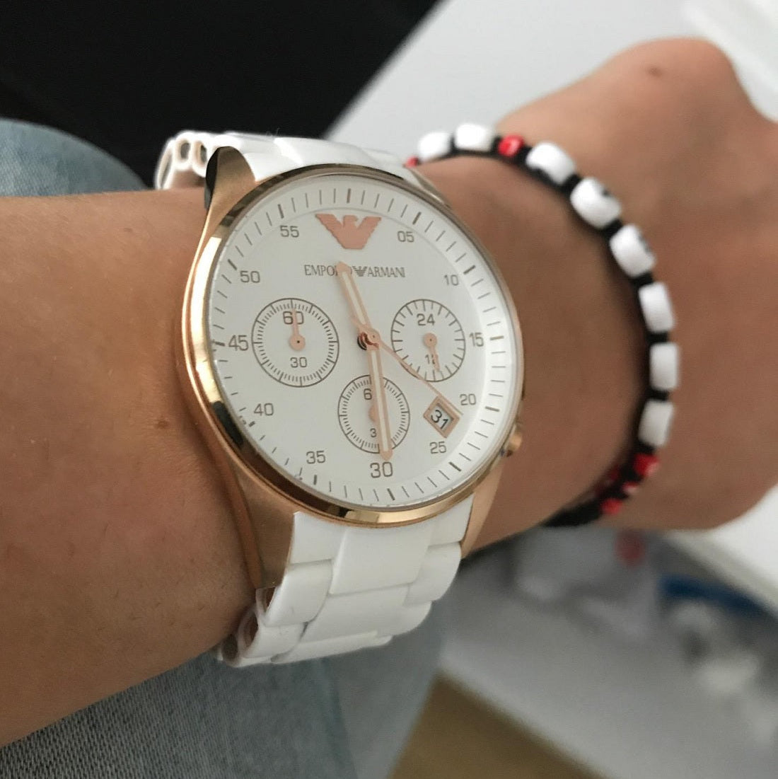 Emporio Armani AR5920 Sportivo Women's White & Rose Gold Watch - SJR London Timepiece