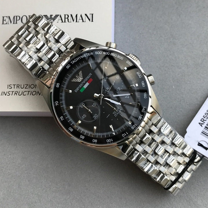 Emporio Armani AR5983 Tazio Men's Silver & Black Watch - SJR London Timepiece