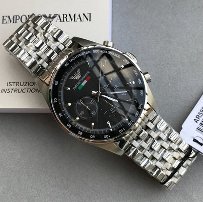 Emporio Armani AR5983 Tazio Men's Silver & Black Watch - SJR London Timepiece