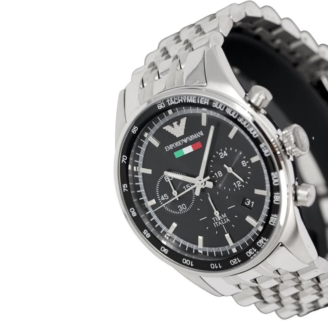 Emporio Armani AR5983 Tazio Men's Silver & Black Watch - SJR London Timepiece