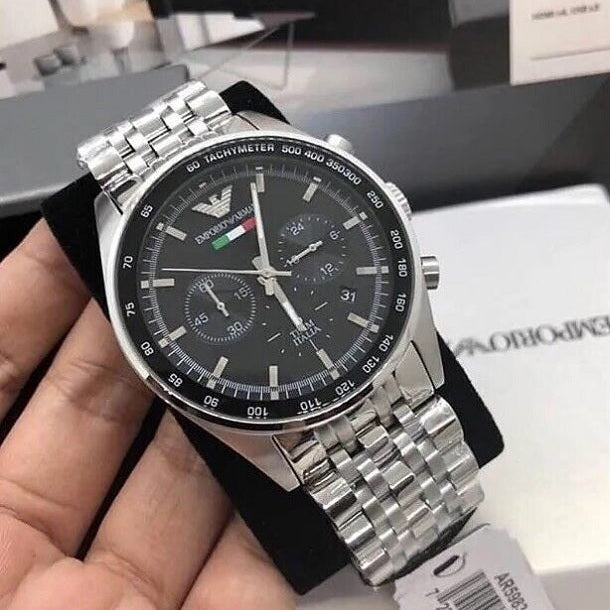 Emporio Armani AR5983 Tazio Men's Silver & Black Watch - SJR London Timepiece