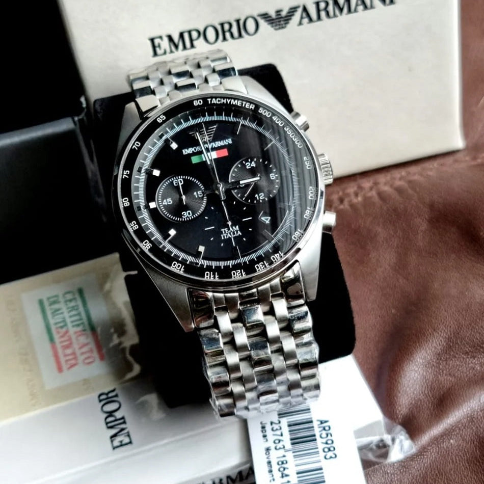 Emporio Armani AR5983 Tazio Men's Silver & Black Watch - SJR London Timepiece