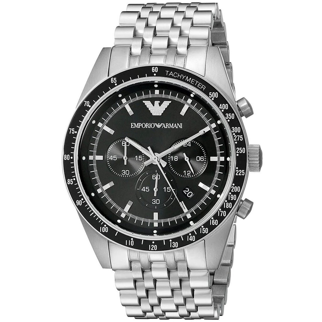 Emporio Armani AR5988 Tazio Chronographe Argent et Noir pour Homme