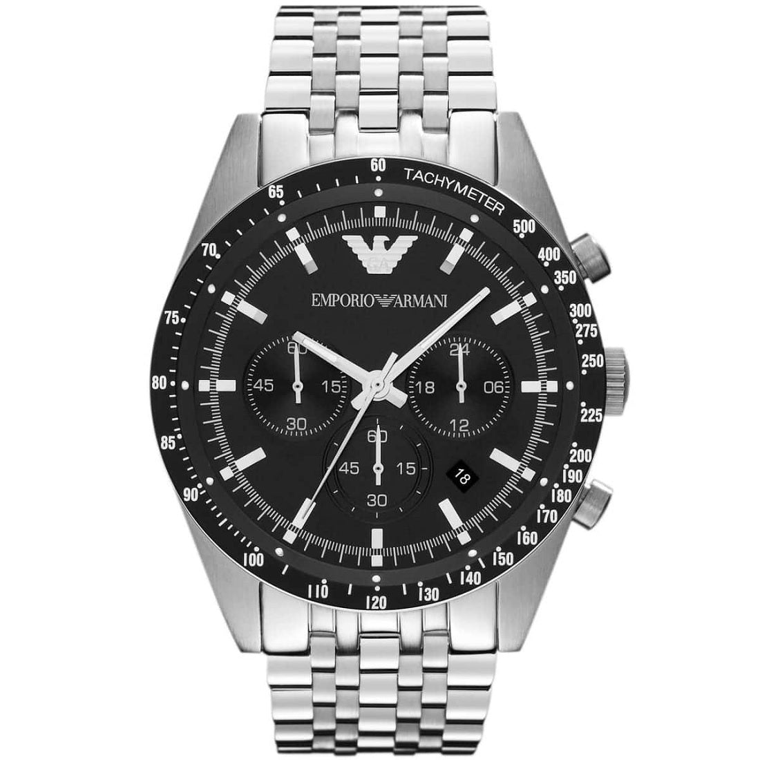 Emporio Armani AR5988 Tazio Men's Silver & Black Chronograph - SJR London Timepiece